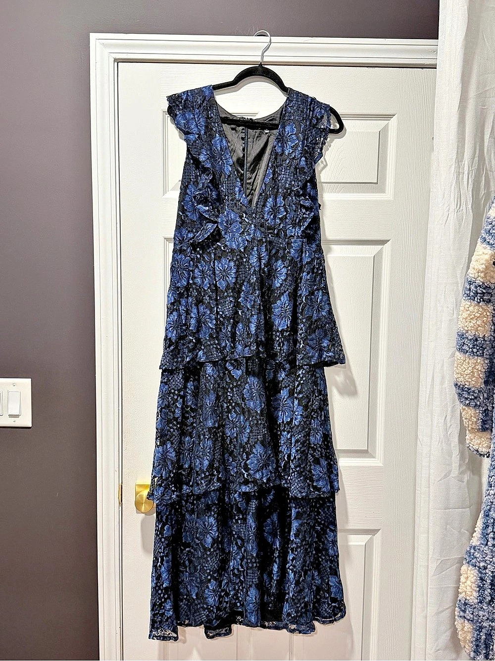 Lulus Molinetto Navy Blue Lace Ruffled Tiered Sleeveless Maxi Dress Maxi Dress